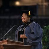 Keynote speaker Stacey Abrams delivers a speech during Spelman’s  2022 Spring Commencement at McCamish Pavilion in Atlanta on Sunday, May 15, 2022. (Natrice Miller / natrice.miller@ajc.com)