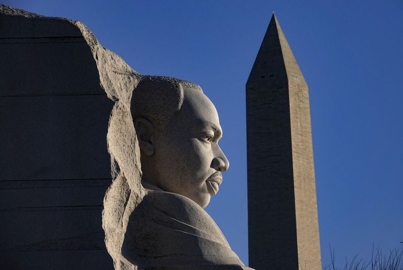 The Martin Luther King Jr. Memorial, with the Washington Monument in the background. WASHINGTON POST/BONNIE JO MOUNT