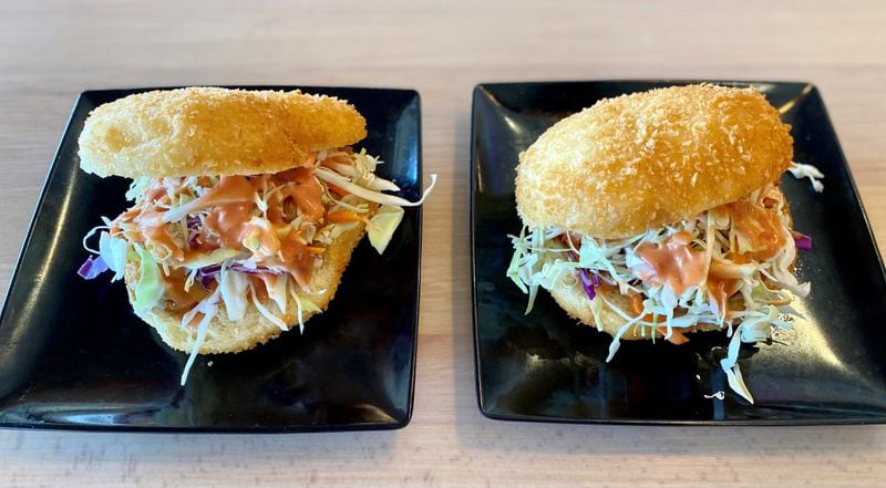 Tiger K Cupbob bakes the panko-crusted buns for its croquettes inhouse. The small sandwiches may be had with a variety of fillings (show here: meatball and spicy shrimp). 
Wendell Brock for The Atlanta Journal-Constitution