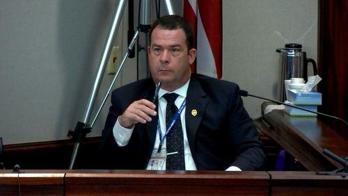 Cobb County lead detective Phil Stoddard during his cross-examination by Ross Harris’s defense on Tuesday. (Screen capture via WSB-TV)