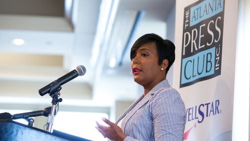 Atlanta Mayor Keisha Lance Bottoms speaks at a recent luncheon at the Atlanta Press Club in Atlanta. On Tuesday, the mayor urged Congress for funding to help cities prevent cyberattacks. (Casey Sykes for The Atlanta Journal-Constitution)
