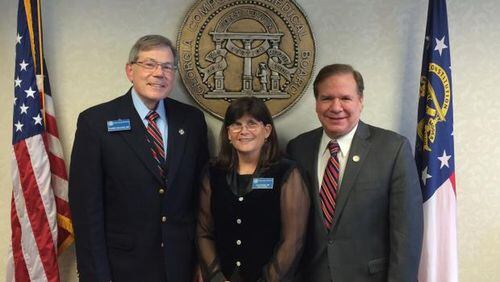 The Georgia Composite Medical Board, which licenses and disciplines the state’s doctors, spent nearly a year studying sexual misconduct cases. Dr. John Antalis (far right), the board’s current chairman, headed the subcommittee that studied the issue. Also pictured are Dr. Dan DeLoach, the incoming board chairman, and Dr. Alice House, the immediate past chairman. Photo credit: Georgia Composite Medical Board