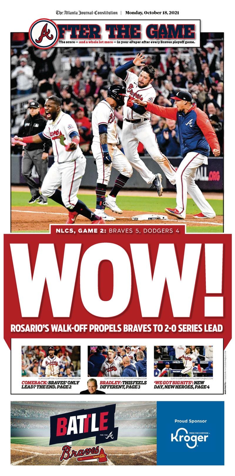 ‘Wow!’ – Atlanta Braves game section in Monday ePaper