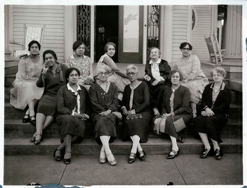 Lugenia Burns Hope, second from right on the first row, was a leading Black suffragist during her years in Atlanta and was the co-founder of the Neighborhood Union, seen here in an undated photo. As the first vice president of the National Association for the Advancement of Colored People's Atlanta chapter, Hope helped create "citizenship schools," which taught Blacks how to get around barriers to voting. Hope was also active in the National Association of Colored Women, which became a powerful force for Black womens suffrage and civil rights. (Neighborhood Union Collection, Atlanta University Center Robert W. Woodruff Library)