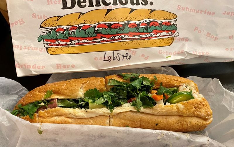 Lobster Banh Mi in Duluth sells its namesake sandwich for $9.95. As you can see, it’s a real beauty. 
Wendell Brock for The Atlanta Journal-Constitution