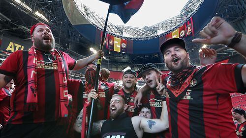 June 2, 2018 Atlanta: The roof of Mercedes-Benz Stadium is open as the "Resurgence" fans cheer on their Atlanta United vs. Philadelphia Union in a MLS soccer match on Saturday, June 2, 2018, in Atlanta.  Curtis Compton/ccompton@ajc.com