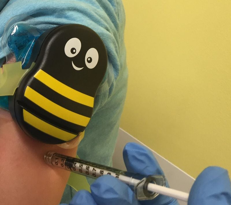 This buzzing bee is one tool used at Nationwide Children’ s Hospital in Columbus, Ohio to make flu shots less painful. The cold pack wings and buzzing body lessens how much patients feel the prick of the needle. The product was developed by local pediatrician