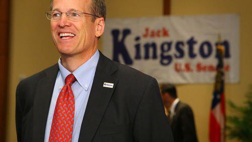 U.S. Senate candidate Jack Kingston is all smiles as he arrives at his election night party site in the Georgia Tech Hotel & Conference Center on Tuesday, July 22, 2014, in Atlanta. CURTIS COMPTON / CCOMPTON@AJC.COM