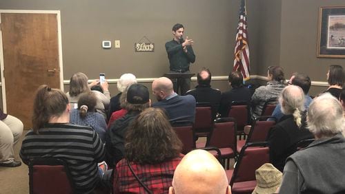 Jon Ossoff holds a town hall meeting in northeast Georgia as he mulls another run for public office.