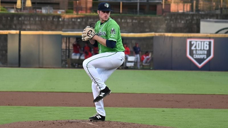 Pitcher Bryce Elder excelled with Triple-A Gwinnett Stripers, posting a 2.20 ERA with a 36:15 strikeout-to-walk ratio in six starts. (Patricia Ortiz/Gwinnett Stripers)
