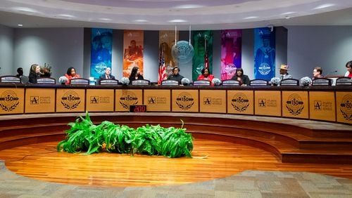 The Atlanta Public Schools Board of Education meets on Monday, Jan. 8, 2024, at APS headquarters in downtown Atlanta. The board will soon pick a finalist to become its next superintendent. (Bita Honarvar for The Atlanta Journal-Constitution)
