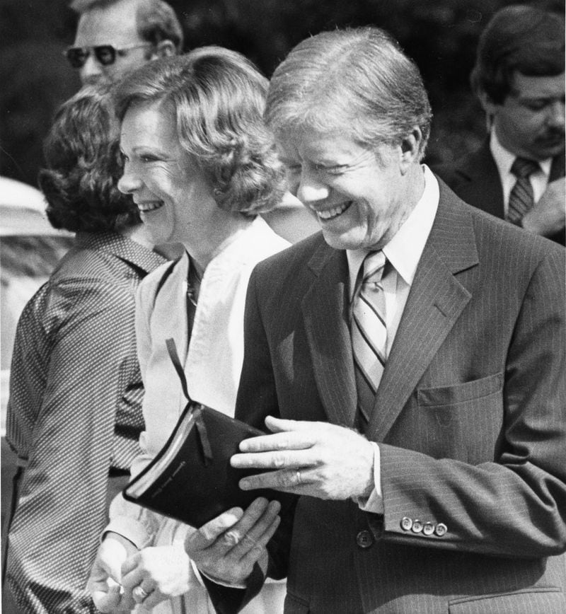 1980: In the last year of his term, President Jimmy Carter and First Lady Rosalynn Carter attend Sunday School at Maranatha Baptist Church in Plains. Jimmy Carter continues to teach Sunday School at the church to this day. (Calvin Cruce / AJC file)