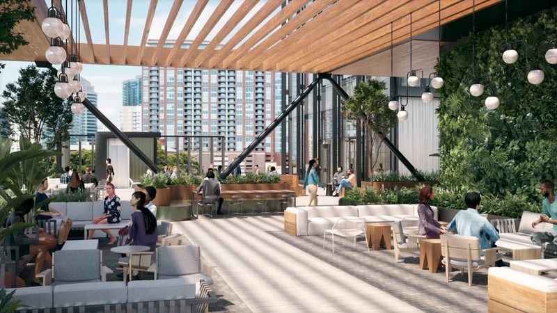 This is a rendering of the rooftop terrace that is part of the 1020 Spring office building in Midtown.