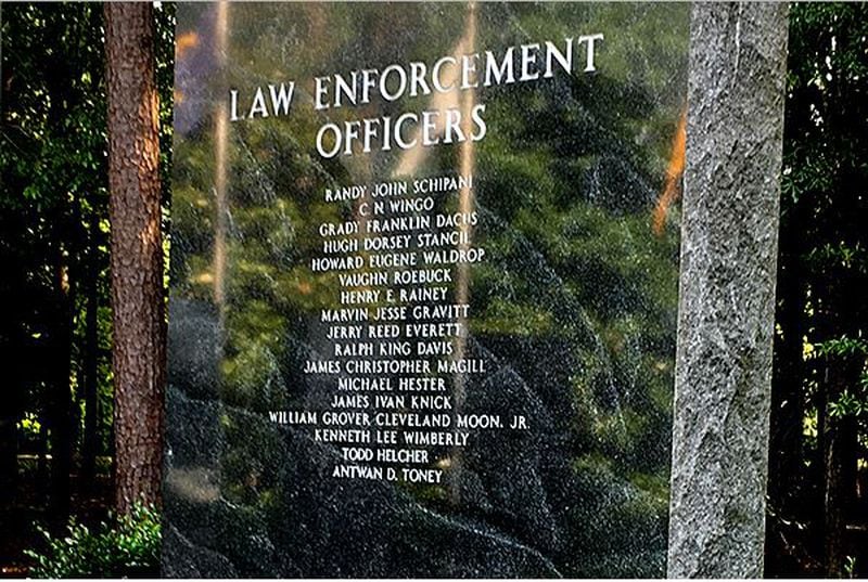 The pillar honoring fallen law enforcement officers at the Gwinnett County Fallen Heroes Memorial. VIA GWINNETT COUNTY