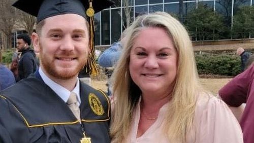 Harrison Olvey and his mother, Autumn Ernst, at his graduation from Kennesaw State University.