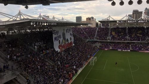 Orlando City supporters unveil a "The  Walking Dead" inspired tifo before Friday's game against Atlanta United.