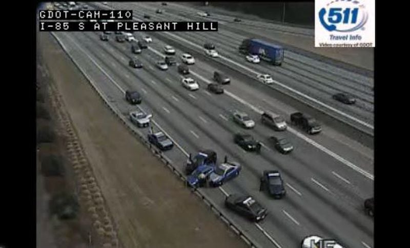 Police chased and eventually caught a car on southbound I-85 in Gwinnett County on Friday. (Credit: Georgia Department of Transportation)