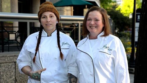Lindsay Owens, left, with Joy Cafe co-owner Joy Beber. Owens is now executive chef at Joy Cafe and oversees its newly launched dinner service. / David Danzig