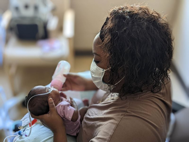 After the heart procedure, Jayla improved to the point that her mother Audreona Scott could hold her and eventually feed her by hand. (Contributed by Audreona Scott)