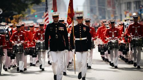 NEW YORK, NEW YORK - U.S. Marines march in the Veterans Day Parade on November 11, 2019. (Photo by Spencer Platt/Getty Images)