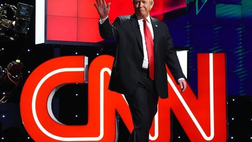 LAS VEGAS, NV - DECEMBER 15: Republican presidential candidate Donald Trump waves as he is introduced during the CNN presidential debate at The Venetian Las Vegas on December 15, 2015 in Las Vegas, Nevada. Thirteen Republican presidential candidates are participating in the fifth set of Republican presidential debates. (Photo by Ethan Miller/Getty Images)