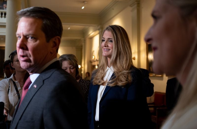Kelly Loeffler is introduced by Gov. Brian Kemp on March 2, 2020 at the Georgia State Capitol. (Ben Gray/AP)