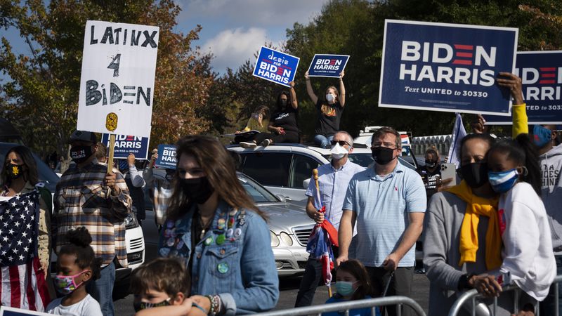 A crowd gathers for Democratic vice presidential candidate U.S. Sen. Kamala Harris, D-Calif., during a campaign rally at the Infinite Energy Center on Sunday, Nov. 1, 2020, in Duluth. (Photo: John Amis for The Atlanta Journal-Constitution)