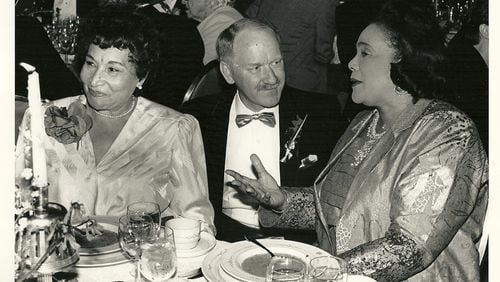 Winston Johnson, center, talks to his friend Coretta Scott King during an unidentified formal event. Johnson helped recruit King into the fight for LGBTQ equality.