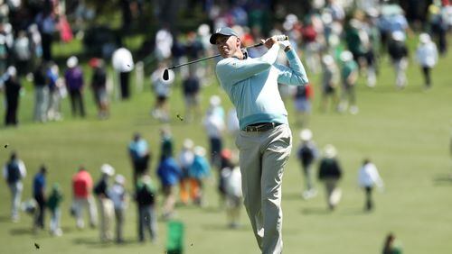 Matt Kuchar of the United States plays his second shot on the first hole during the first round of the 2018 Masters Tournament at Augusta National Golf Club on April 5, 2018 in Augusta, Georgia.  (Photo by Patrick Smith/Getty Images)