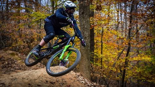 In 2020, Roswell Alpharetta Mountain Bike Organization contributed approximately 2,000 volunteer hours and donated over $10,000 of materials and equipment rentals to support trail maintenance and repair projects in Big Creek Park. (Courtesy Roswell Alpharetta Mountain Bike Organization)