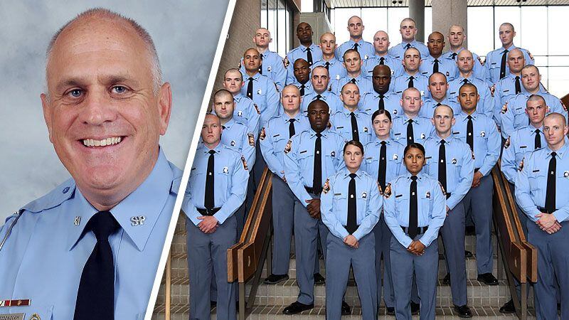 Left: Col. Mark W. McDonough, former head of the Georgia State Patrol. Right: The 106th cadet class of the Georgia State Patrol, a class that was fired because of widespread cheating.