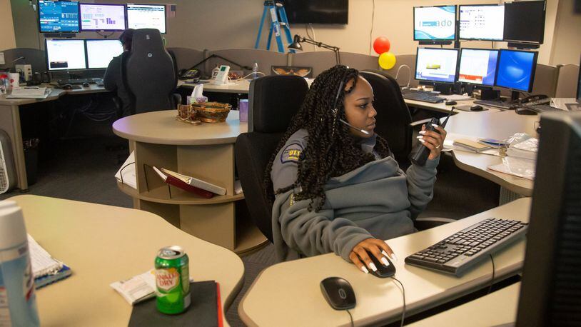 Operator Kelah Handley answers calls at Sandy Springs’ 911 dispatch center Wednesday, April 17, 2019. STEVE SCHAEFER / SPECIAL TO THE AJC