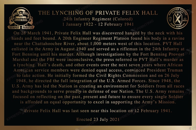 Eighty years after Pvt. Felix Hall’s lynching at Fort Benning, the U.S. military post is preparing to dedicate this memorial to him. Photo courtesy of Fort Benning.