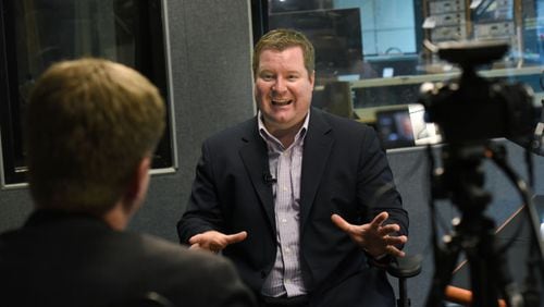 March 24, 2016 Atlanta - Erick Erickson, host of The Erick Erickson Show and organizer of RedState.com speaks at News 95.5 and AM750 WSB studio on Thursday, March 24, 2016. Like others in the GOP, Macon native Erick Erickson is riding a wave of anger. As it has risen, so have his fortunes: blogger, TV commentator and, now, one of the chief critics of the man who would be president, Donald Trump.