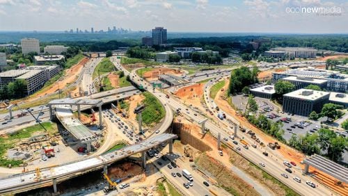 A bird's-eye view of the construction of the new I-285 interchange at Georgia 400. This shot was taken earlier this month. (Courtesy of James Cool/Cool New Media).