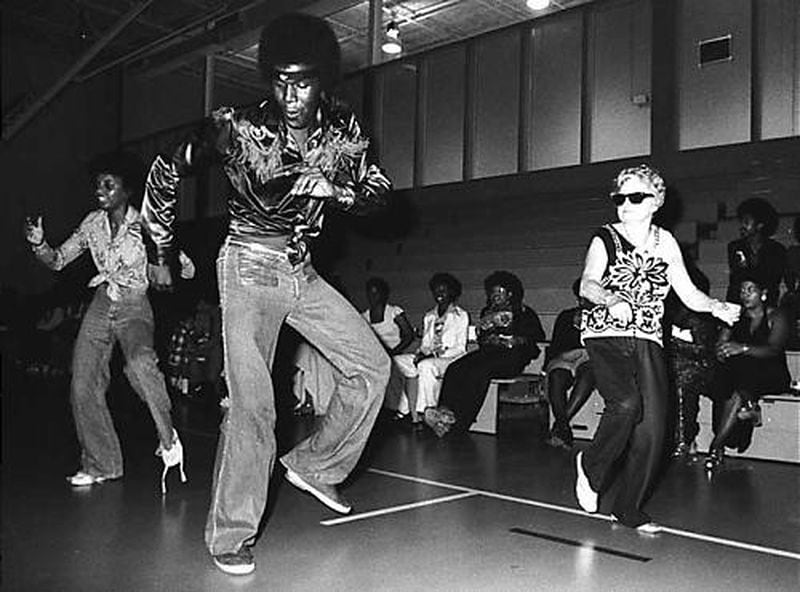 Unidentified dancers strut to R&B music during a fund-raiser for WRFG -- Radio Free Georgia -- at the Little Five Points Community Center, in a photo from "That 70s Atlanta Show."