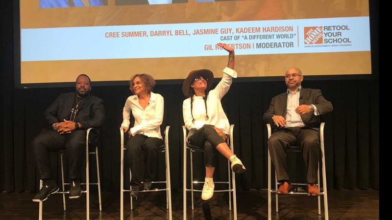 April 30, 2018 - Cast members from the hit sitcom "A Different World" discuss the show and its impact on Historically Black Colleges and Universities at The Home Depot's announcement of colleges that will receive money for campus renovation projects. From left to right: Kadeem Hardison, Jasmine Guy, Cree Summer and Darryl Bell. ERIC STIRGUS / ESTIRGUS@AJC.COM