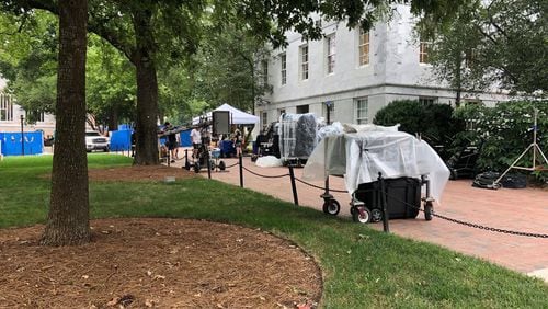 A Monday photo of filming at Emory University.