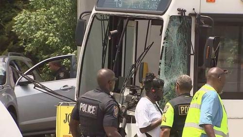 Nine people aboard a MARTA bus were injured in a crash Monday, according to the Georgia State Patrol.