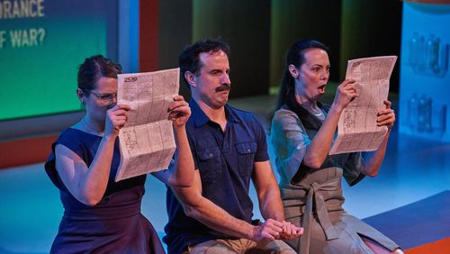 “Lost in the Cosmos,” a collaboration between Theatrical Outfit and Dad’s Garage, co-stars Amber Nash (from left), Dan Triandiflou and Tara Ochs. CONTRIBUTED BY CHRISTOPHER BARTELSKI