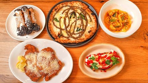 Cannoli, Truffle Pizza, Capelletti with butternt squash, Chicken Cutlets (lower left) and Burrata Toast. CONTRIBUTED BY CHRIS HUNT PHOTOGRAPHY.