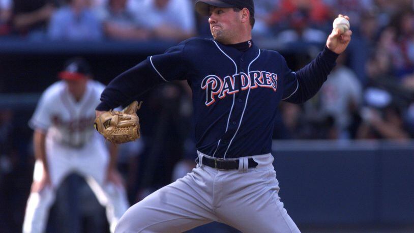 Game 6, 1998; Padres pitcher Sterling Hitchcock fires home in the second inning.
