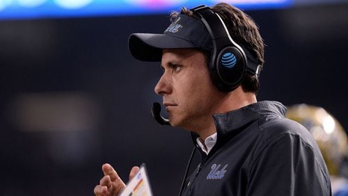 Head coach Jedd Fisch of the UCLA Bruins in action during the in the first half of the Cactus Bowl against the Kansas State Wildcats at Chase Field on December 26, 2017 in Phoenix, Arizona.  (Photo by Jennifer Stewart/Getty Images)