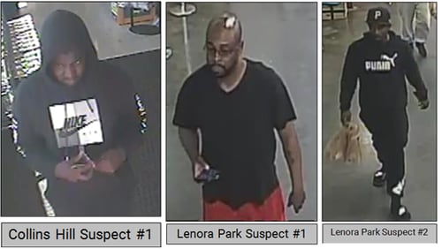 Gwinnett County Police are searching for suspects who broke into cars at two parks and used victims' credit cards.