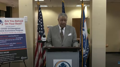 Fulton County Commission Chairman Robb Pitts speaks Monday, March 1, 2021 about Fulton opening its federal COVID-19 housing assistance program. (Screenshot)