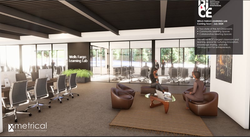 A rendering of the future Wells Fargo Learning Lab at the Russell Innovation Center for Entrepreneurs, slated to open in July 2024.
Credit: Russell Innovation Center for Entrepreneurs