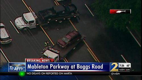 Two pedestrians were hit on Mableton Parkway at Boggs Road Thursday in Cobb County. (Credit: Channel 2 Action News)