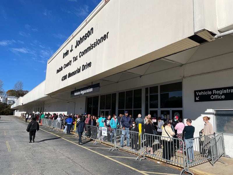 Wait times at the DeKalb County elections office eclipsed two hours for early voting on Saturday, Nov. 26, 2022. (Photo: Pete Corson / AJC)