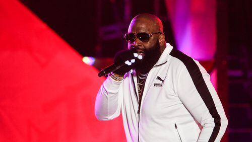Rick Ross, performing at the 2017 MTV Woodies in the Austin American-Statesman lot on March 16, 2017 during South By Southwest Festival SXSW. He headlines the V-103 "Pop-Up Live" concert at Philips Arena Saturday. UpTINA PHAN/AMERICAN-STATESMAN.