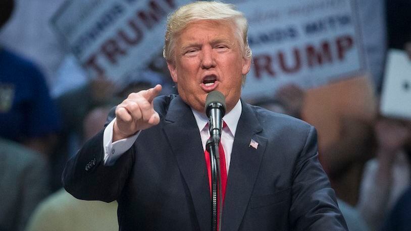 In this April 18, 2016 file photo, Republican presidential candidate Donald Trump speaks during a campaign stop in Buffalo, N.Y. Day after day, the candidates for president wake up, brush their teeth and pump themselves up to say the same thing they did yesterday. Most of what they say won't make the evening news, or get tweeted or repeated. But that spiel they repeat, with variations, to audience after audience in state after state, is a campaign essential.Lo, the lowly stump speech. (AP Photo/John Minchillo, File)